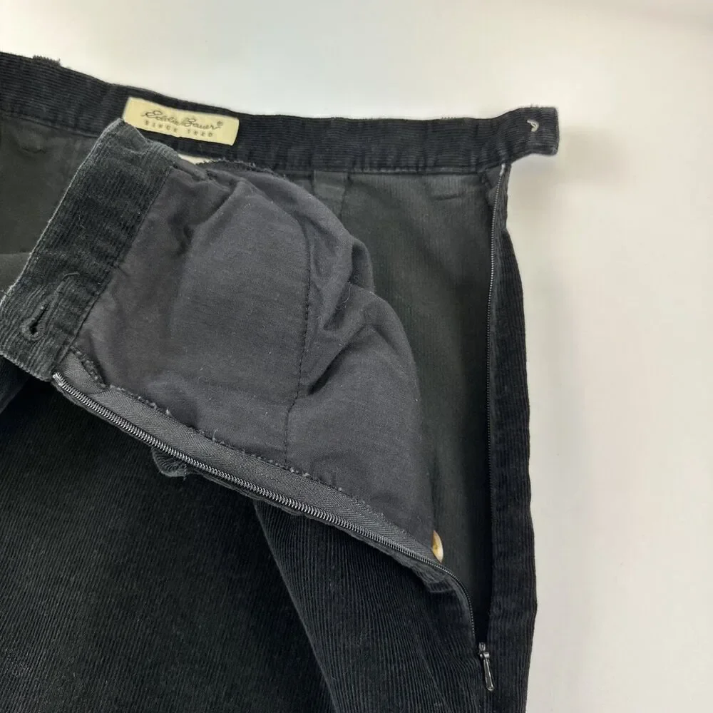 Eddie Bauer Black Corduroy Maxi Skirt Long Cotton Side Zip Pockets Women 18 Tall